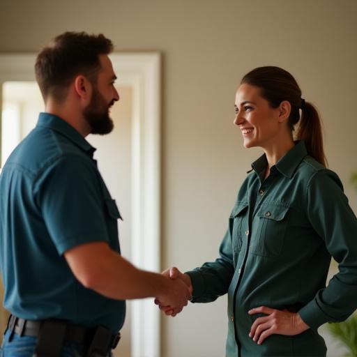 Technician shaking hands with a satisfied homeowner.