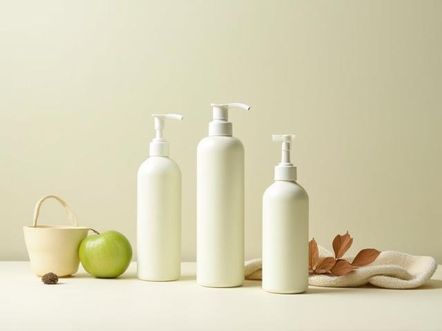 Assortment of eco-friendly cleaning product bottles neatly arranged on a ship's counter.